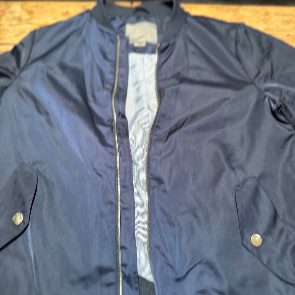 Navy Satin Bomber Jacket
